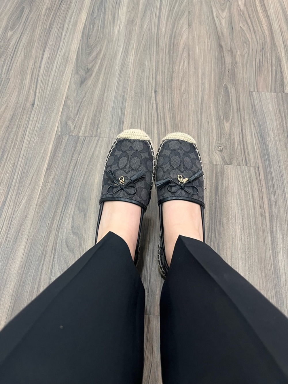 Coach Black Signature Espadrilles with Natural Jute Trim